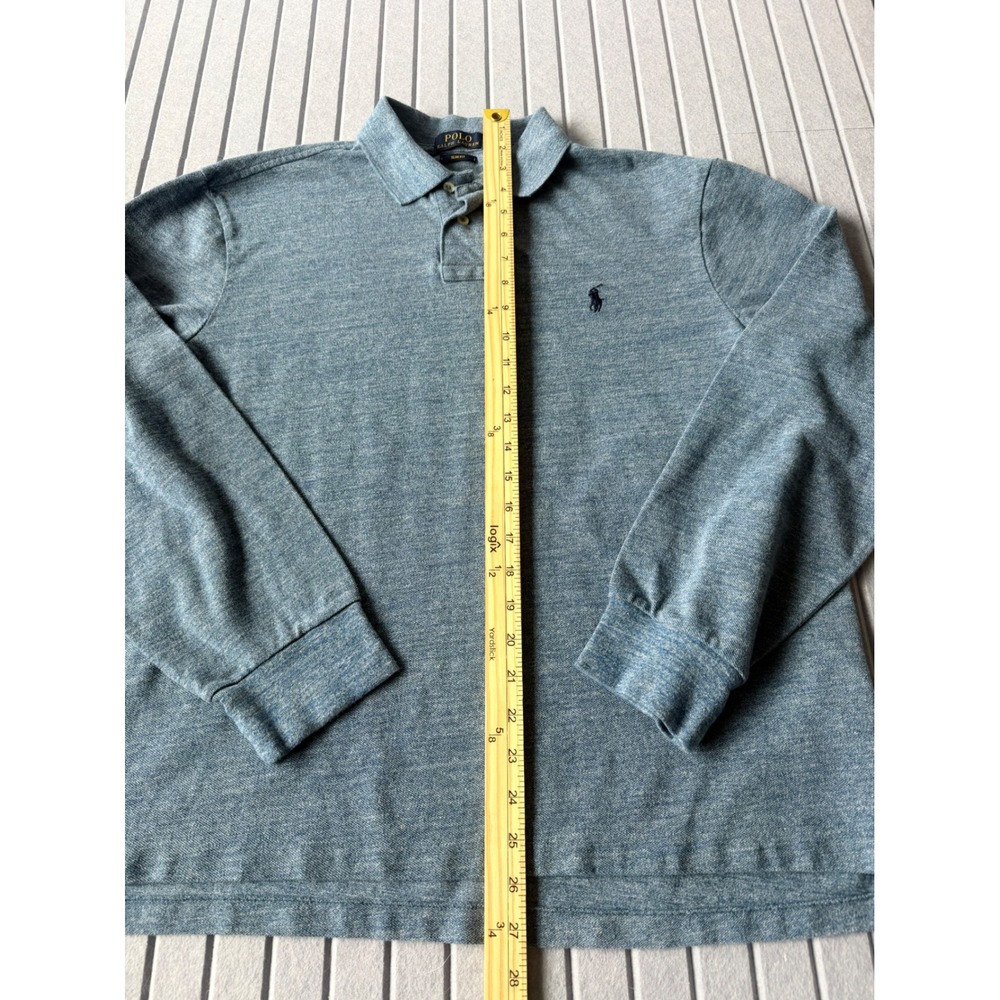 Polo Ralph Lauren Mens XL Slim Fit Long Sleeve Polo Shirt Blue Heathered Knit - Picture 5 of 6